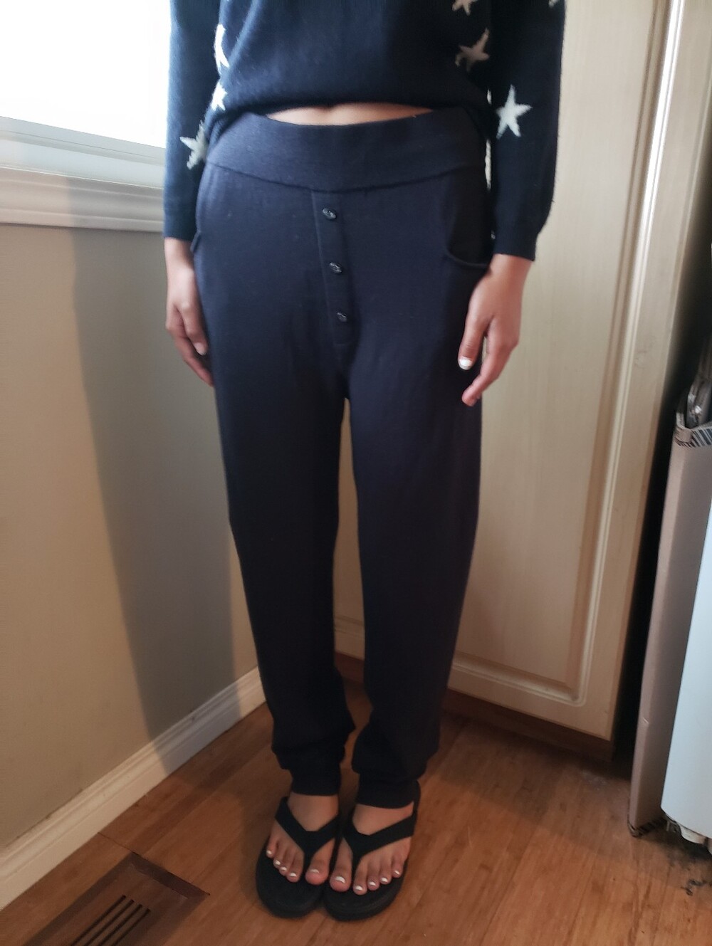 Black Wool Knit Jogger Pants In Black